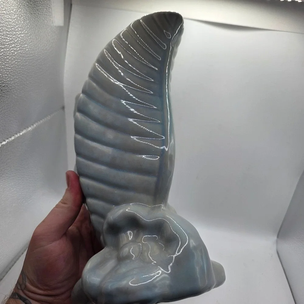 Vintage Gonder Pottery Large Leaf Vase Blue Gray Pink Art Deco MCM USA
